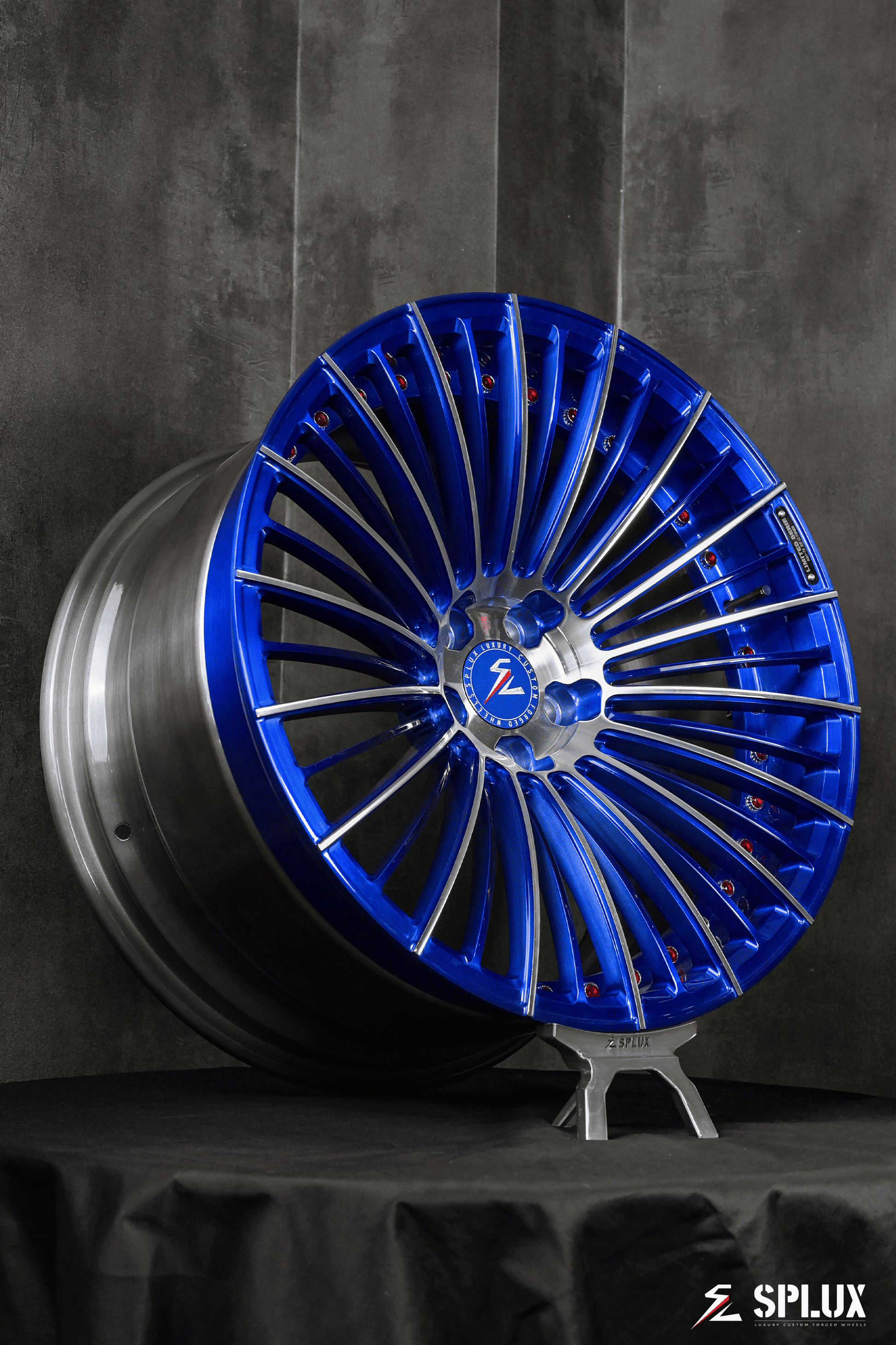Splux SL-C19 20inch blue and silver concave custom forged 2-piece aftermarket rims for 2015 BMW M4.