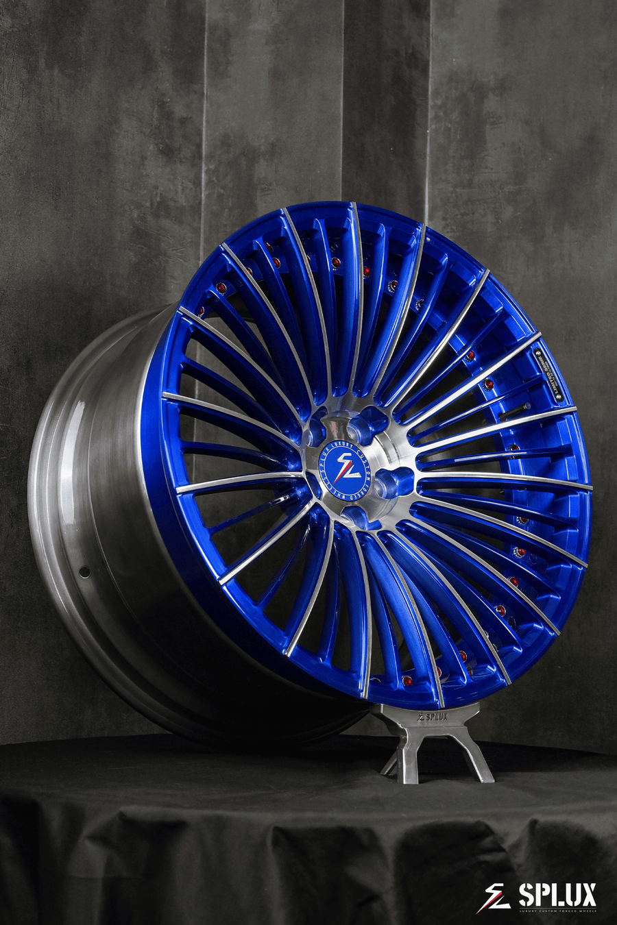 Splux SL-C19 20inch blue and silver concave custom forged 2-piece aftermarket rims for 2015 BMW M4.