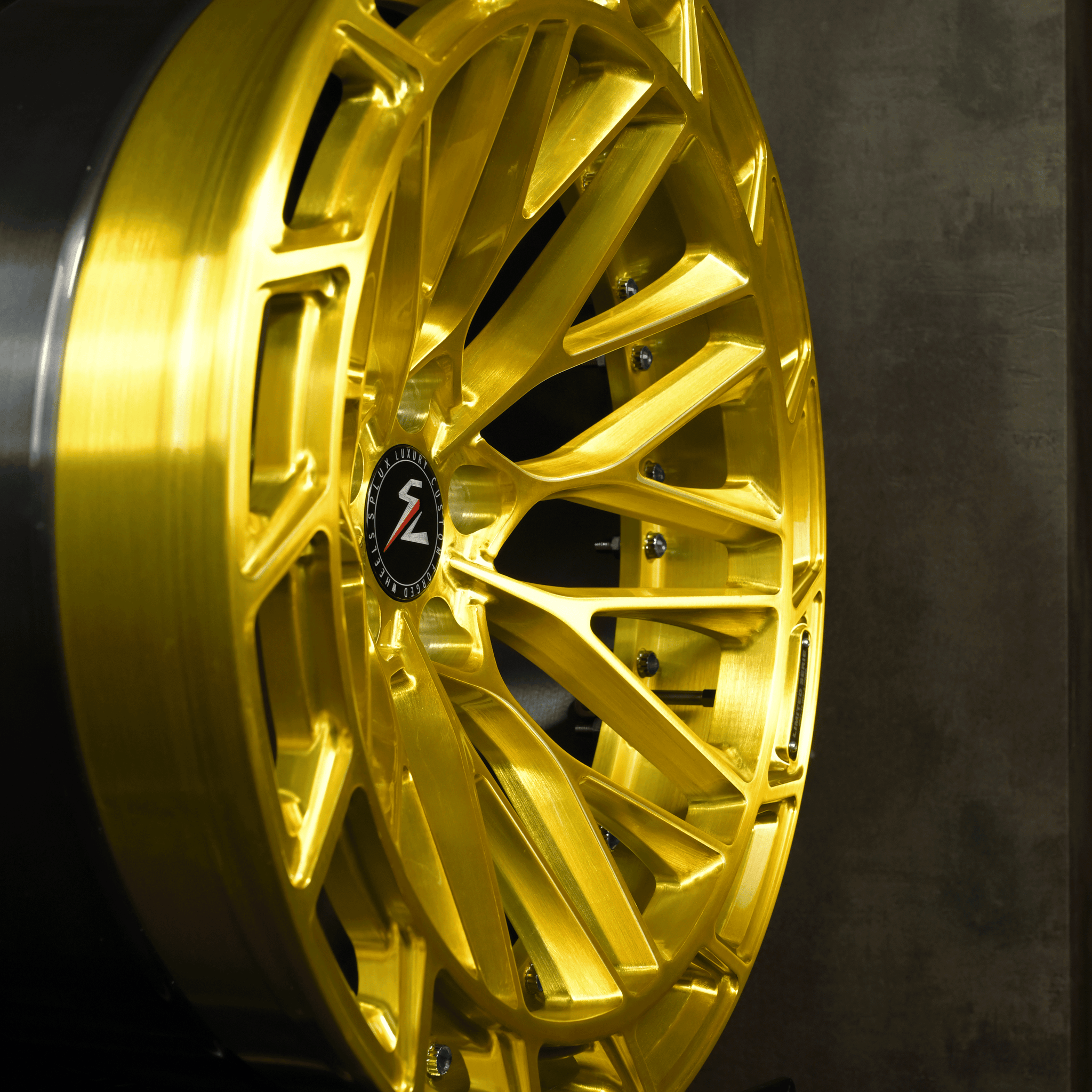 2015 E60 M5 wheels by Splux, 20-inch, concave design in gold and black, custom forged 2-piece aftermarket rims for BMW.