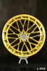 2015 BMW M5 wheels, 20-inch concave, gold and black, custom forged 2-piece aftermarket rims by Splux for BMW.