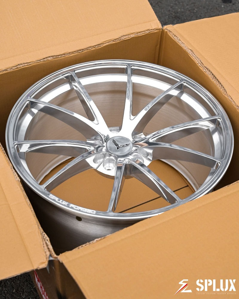 Front angle of SC-08M 19x10 forged concave wheel for 2017 Corvette C7 Grand Sport, design your own wheels.