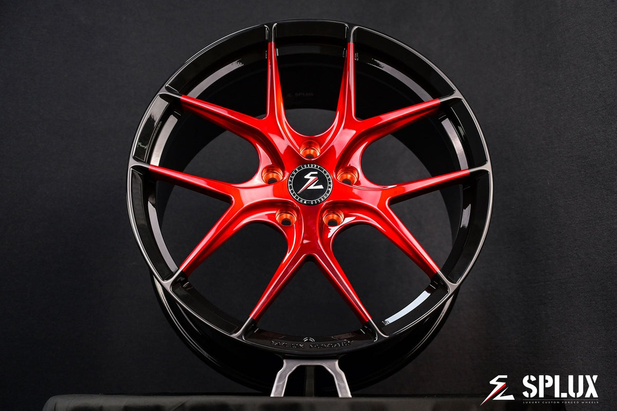 Side profile of Corvette C7 forged wheels SL-04 1-piece lightweight red finish