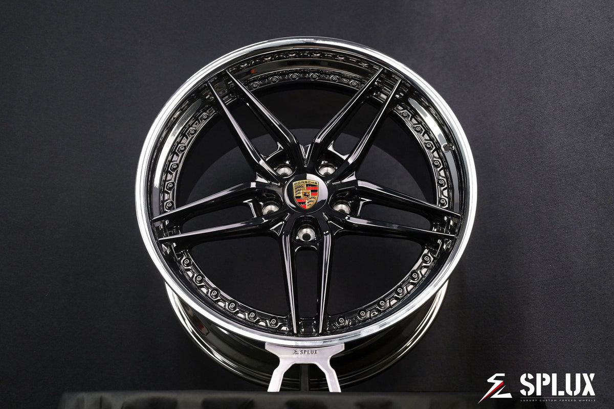 Rear view showing 21x11.5 SA-01 forged 2-piece wheels on Porsche 911 Carrera 4S