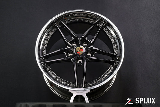 Rear view showing 21x11.5 SA-01 forged 2-piece wheels on Porsche 911 Carrera 4S