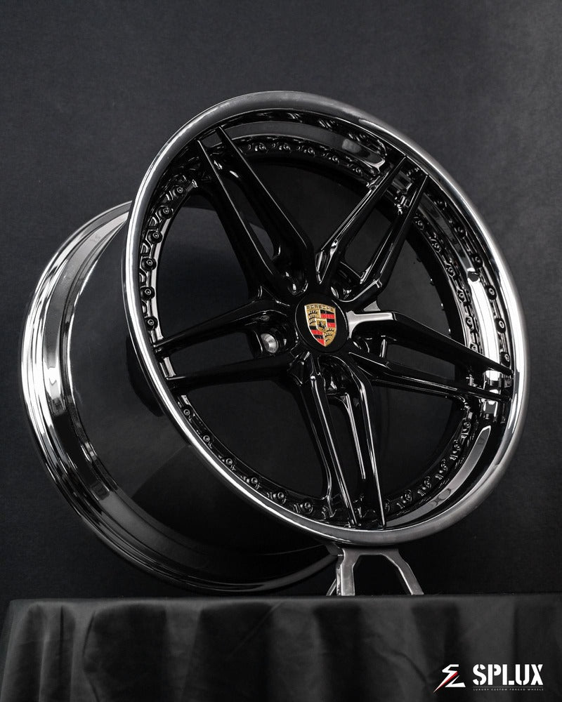 Black Porsche 911 Carrera 4S fitted with chrome finish SA-01 forged wheels custom designed