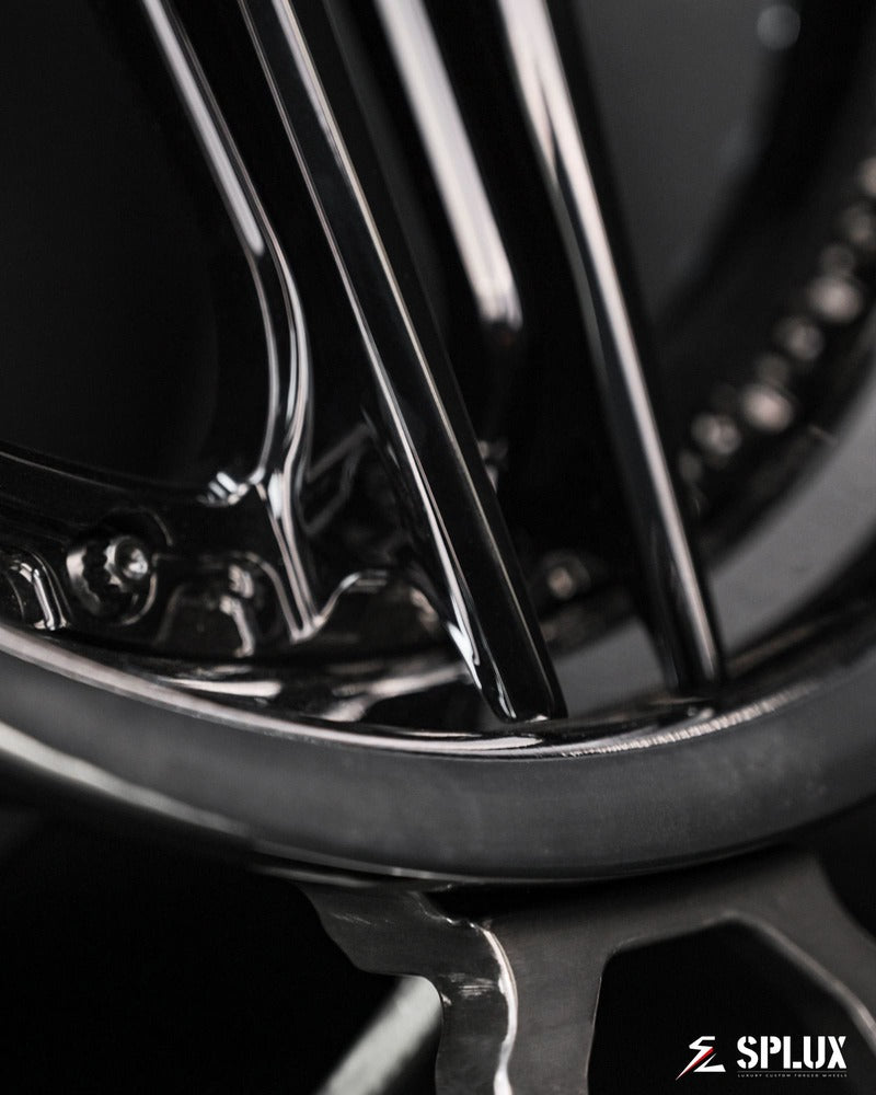 Close-up detail of SA-01 forged 5-spoke custom wheels for Porsche 911 Carrera 4S