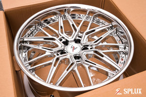 Rear view showing SD-01 20x10.5 deep dish forged chrome wheels for Dodge Challenger 2020