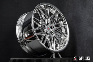 Close-up of SD-01 2-piece forged deep dish chrome wheels on 2020 Challenger