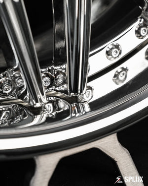 Deep dish detail of SD-01 forged chrome wheels for Dodge Challenger 2020 model