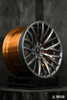 Splux SL-C22 2023 M3 wheels, 20inch concave custom forged 2-piece rims, with grey, gunmetal, and bronze aftermarket finishes.