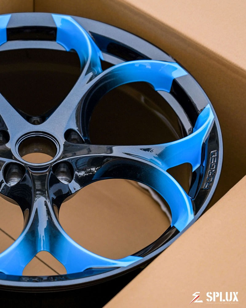 Side profile of SC-07M 20x11 rear forged wheel for Rapid Blue 2023 Corvette C8, concave design custom built.