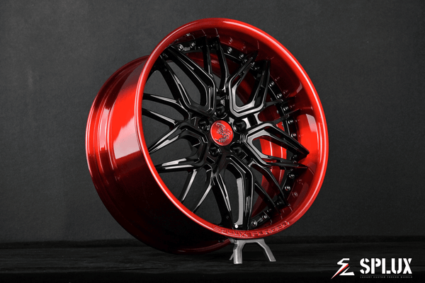 dodge challenger custom wheels side profile showing 20×10 piano black spokes