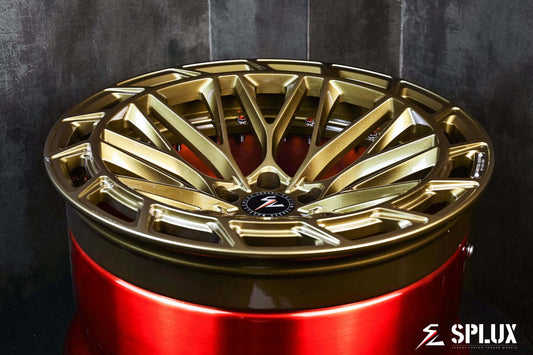 Splux SL-C12 custom BMW M3 forged 2-piece concave rims for G20, luxury bronze and red finish, 20-inch aftermarket wheels.