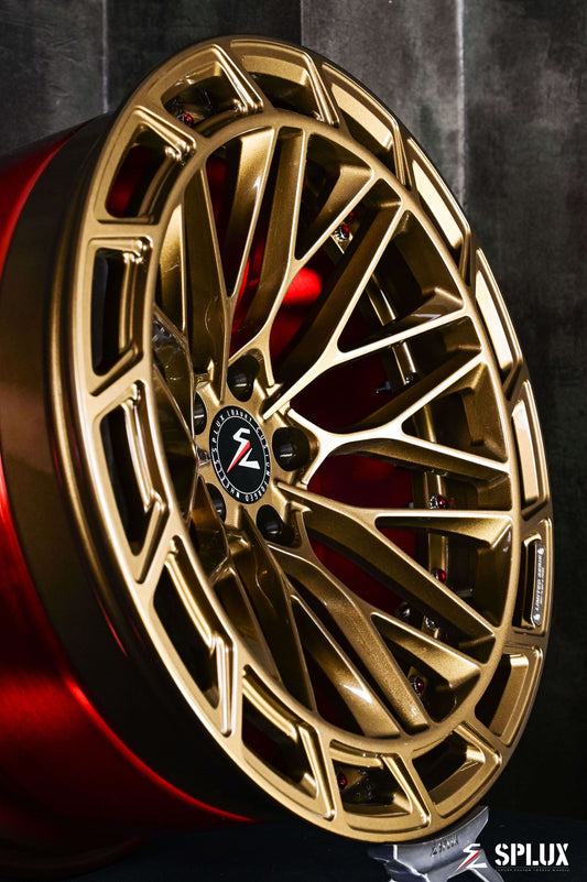 Splux SL-C12 2024 BMW M3 custom forged 2-piece concave rims for F80,luxury bronze and red design,20-inch aftermarket wheels.