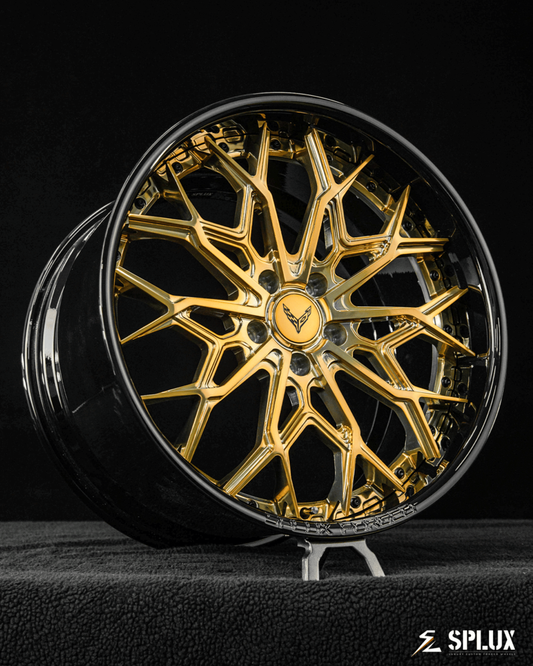 Rear angle showing 21x13 SD-08 forged wheels on Corvette C8 widebody custom build