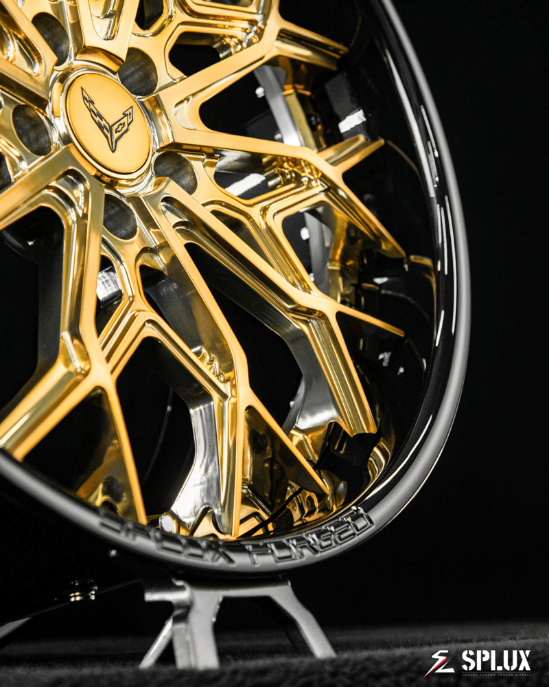 SD-08 forged 2-piece deep dish wheels for C8 Corvette widebody in brushed finish