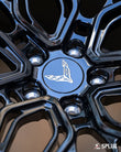Detail close-up of black Corvette Convertible forged wheels SC-02 custom finish
