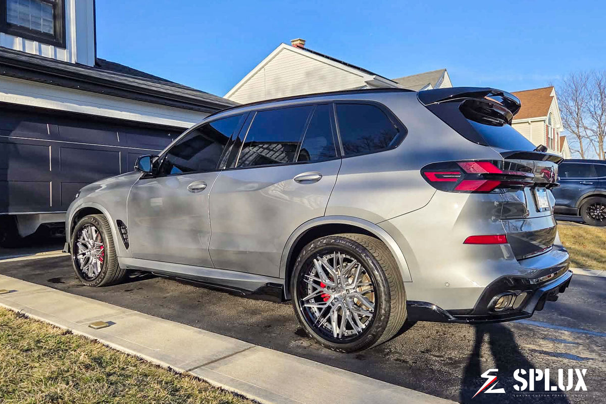 bmw x5 wheels close-up with Transparent Gray spokes and Piano Black barrel