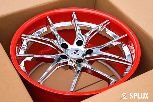 Front view of chrome red 19x8.5 SC-04 forged wheels on 2025 Corvette C8 Stingray – design your own wheels