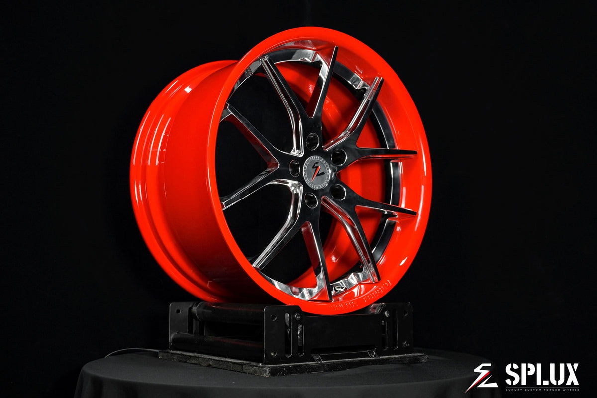 Custom SC-04 forged concave 2-piece rims in chrome red for 2025 Corvette C8 – design your own wheels