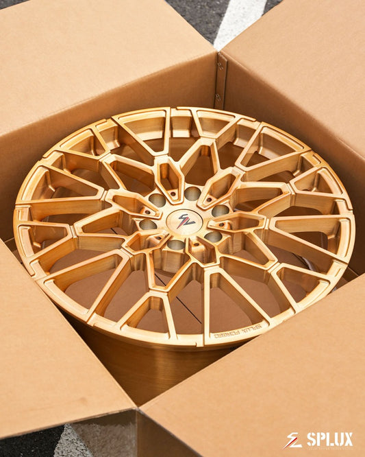 Front angle of SF-10 22x8.5 forged wheels on 2025 F150 Lightning Platinum, aggressive silver finish, design your own wheels