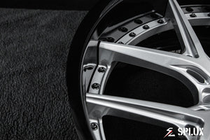 Detailed view of forged deep dish SD-02 wheels for Tesla Model X facelift upgrade