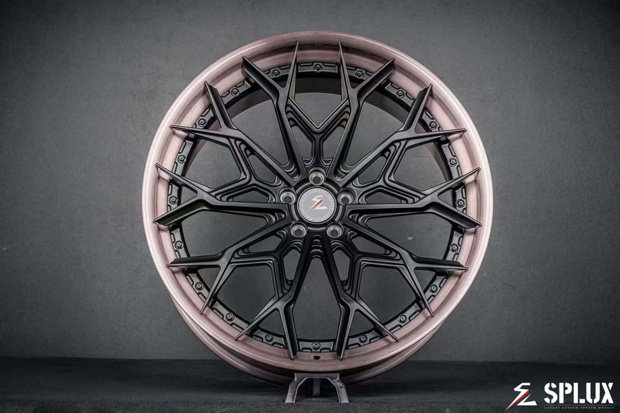 bmw x7 wheels by Splux SA-07 forged 2-piece, aggressive purple and satin black 23-inch aftermarket bmw wheels.