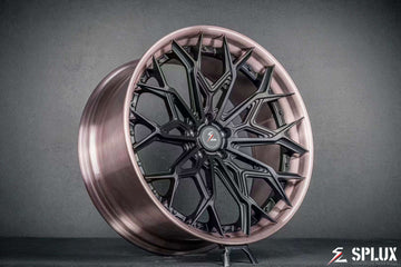 bmw x7 black wheels by Splux SA-07 forged 2-piece, featuring aggressive purple and satin black finish in 23-inch aftermarket rims.