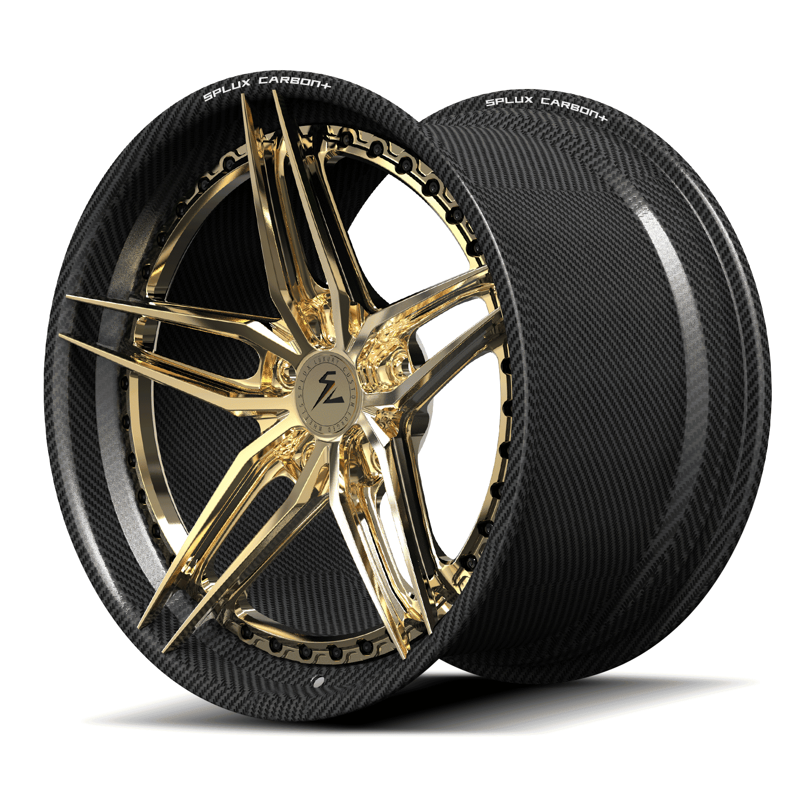 RCF-01 polished frozen gold carbon fiber forged wheels for 2022 Mustang - aftermarket alloys