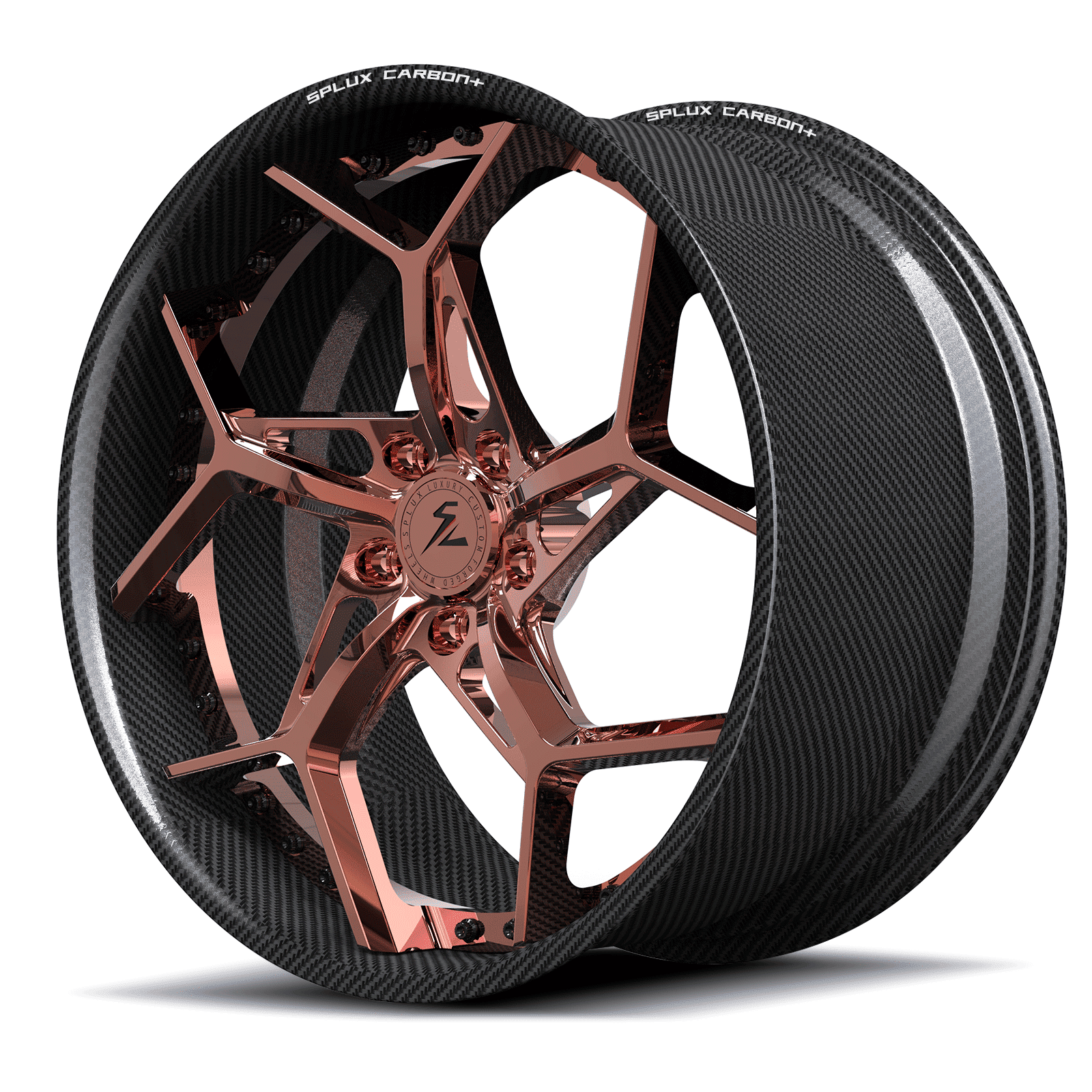 RCF-02 polished rose gold carbon fiber forged wheels for Chevrolet Corvette C8 - concave rims