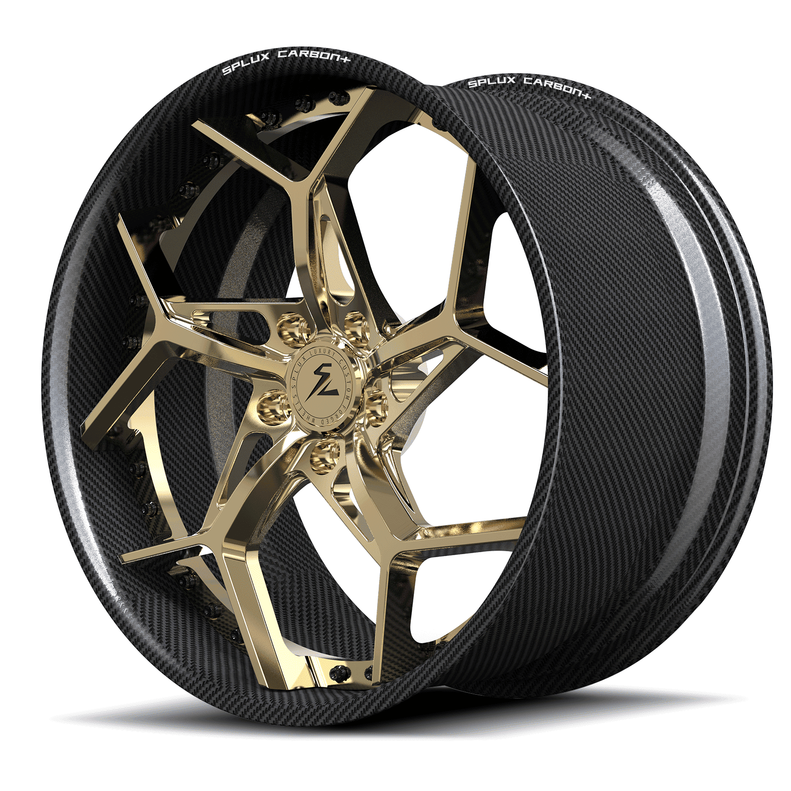 RCF-02 polished frozen gold carbon fiber forged wheels - custom aftermarket rims