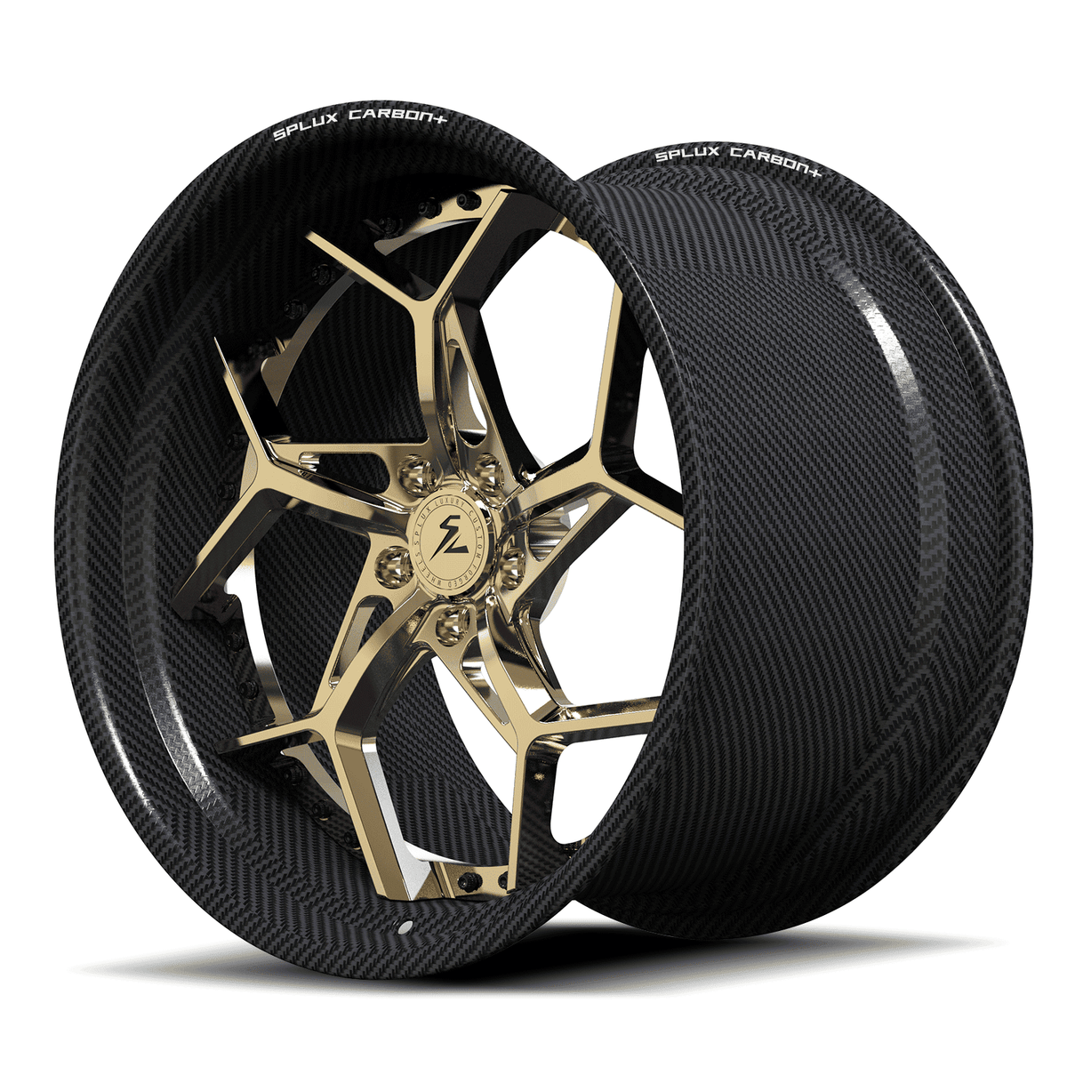 RCF-02 polished frozen gold carbon fiber forged wheels - custom aftermarket rims