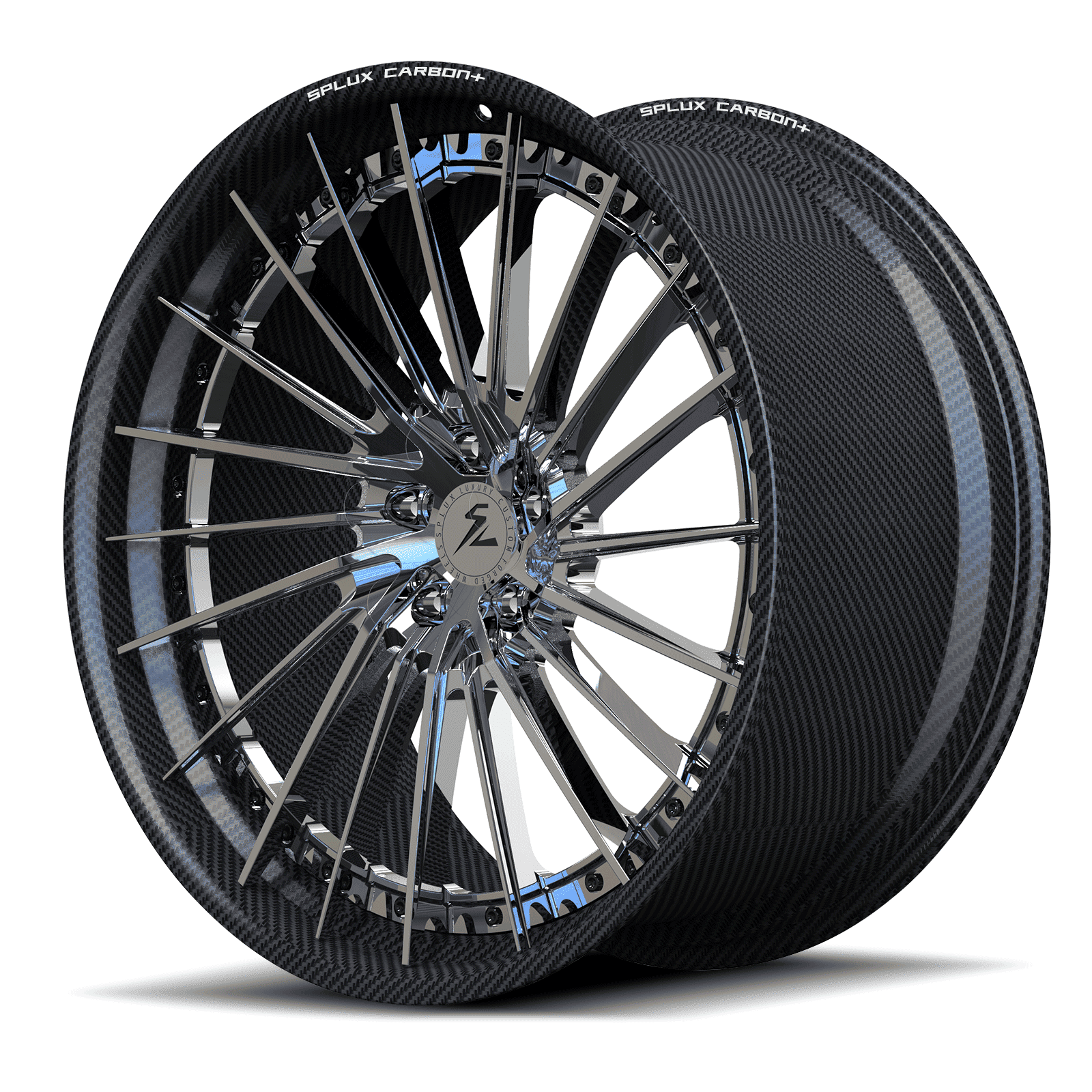 RCF-06 real carbon fiber forged chrome directional multi-spoke wheels for Corvette C8 Z06 — lip closeup