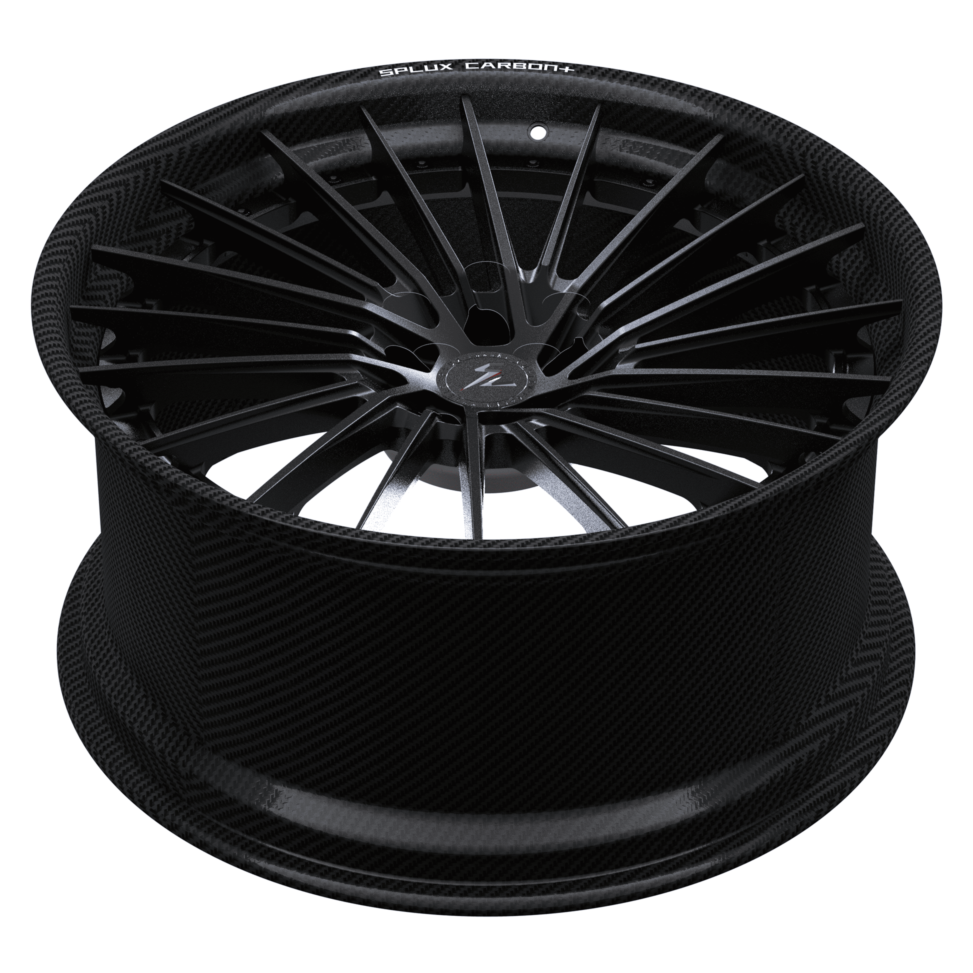 RCF-06 real carbon fiber forged matte black directional aggressive rims for Corvette C8 Z06 — three-quarter detail