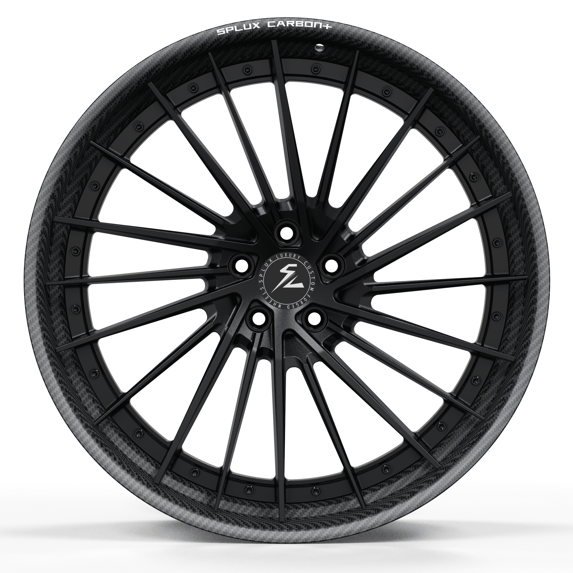RCF-06 real carbon fiber forged matte black directional multi-spoke wheels for Corvette C8 Z06 — low angle