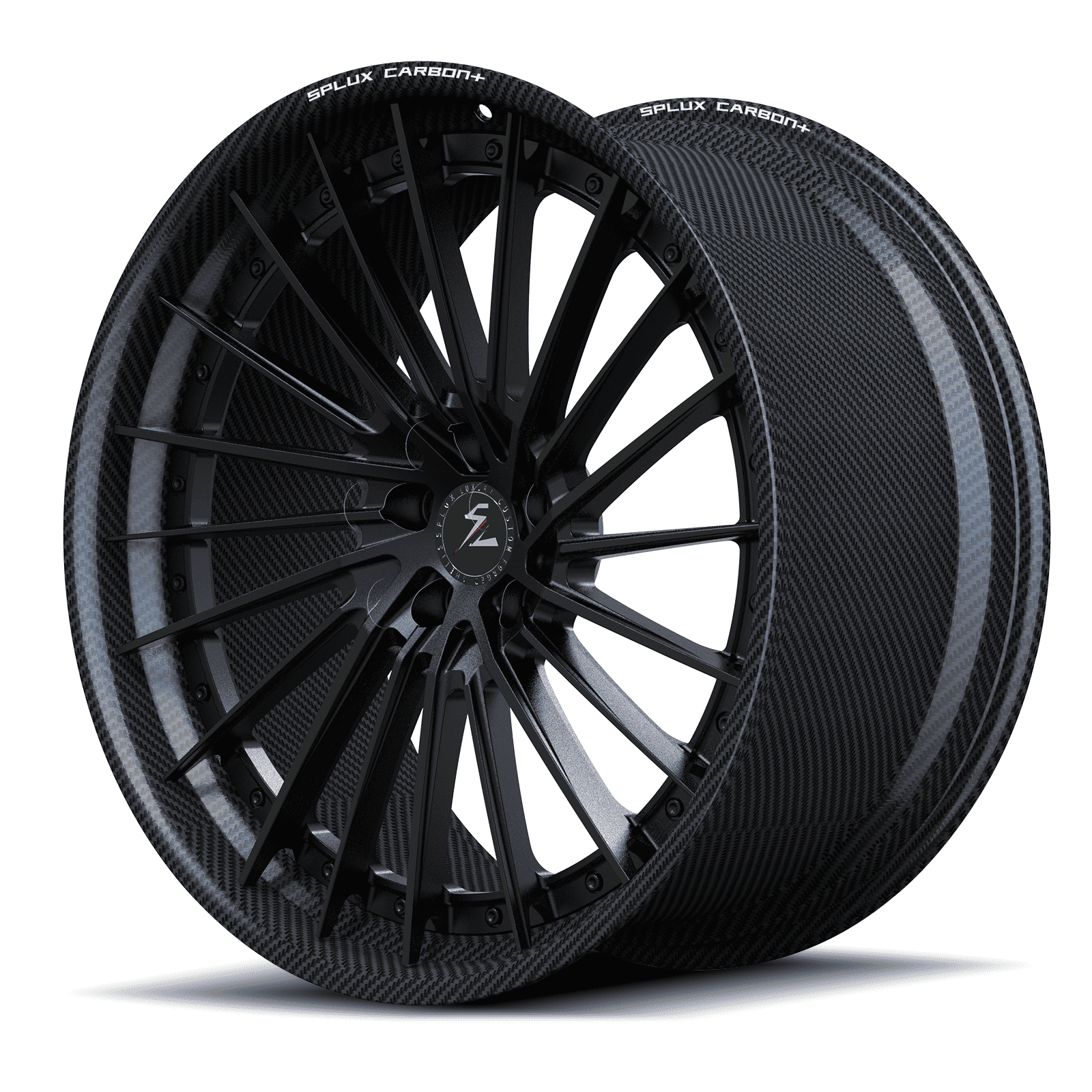 RCF-06 real carbon fiber forged matte black directional step lip wheels for Corvette C8 Z06 — spoke closeup