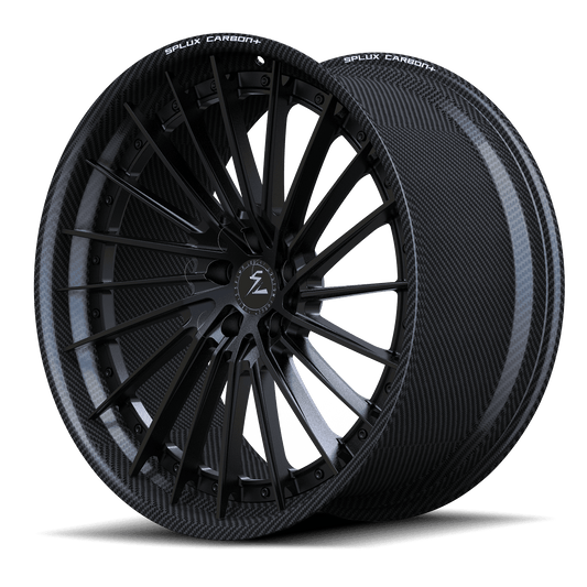 RCF-06 real carbon fiber forged matte black directional multi-spoke step lip wheels for Corvette C8 Z06 — face view