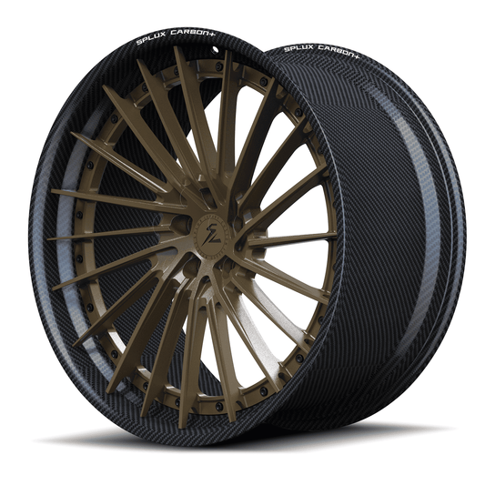 RCF-06 real carbon fiber forged matte bronze directional aggressive step lip rims for Corvette C8 Z06 — front angle