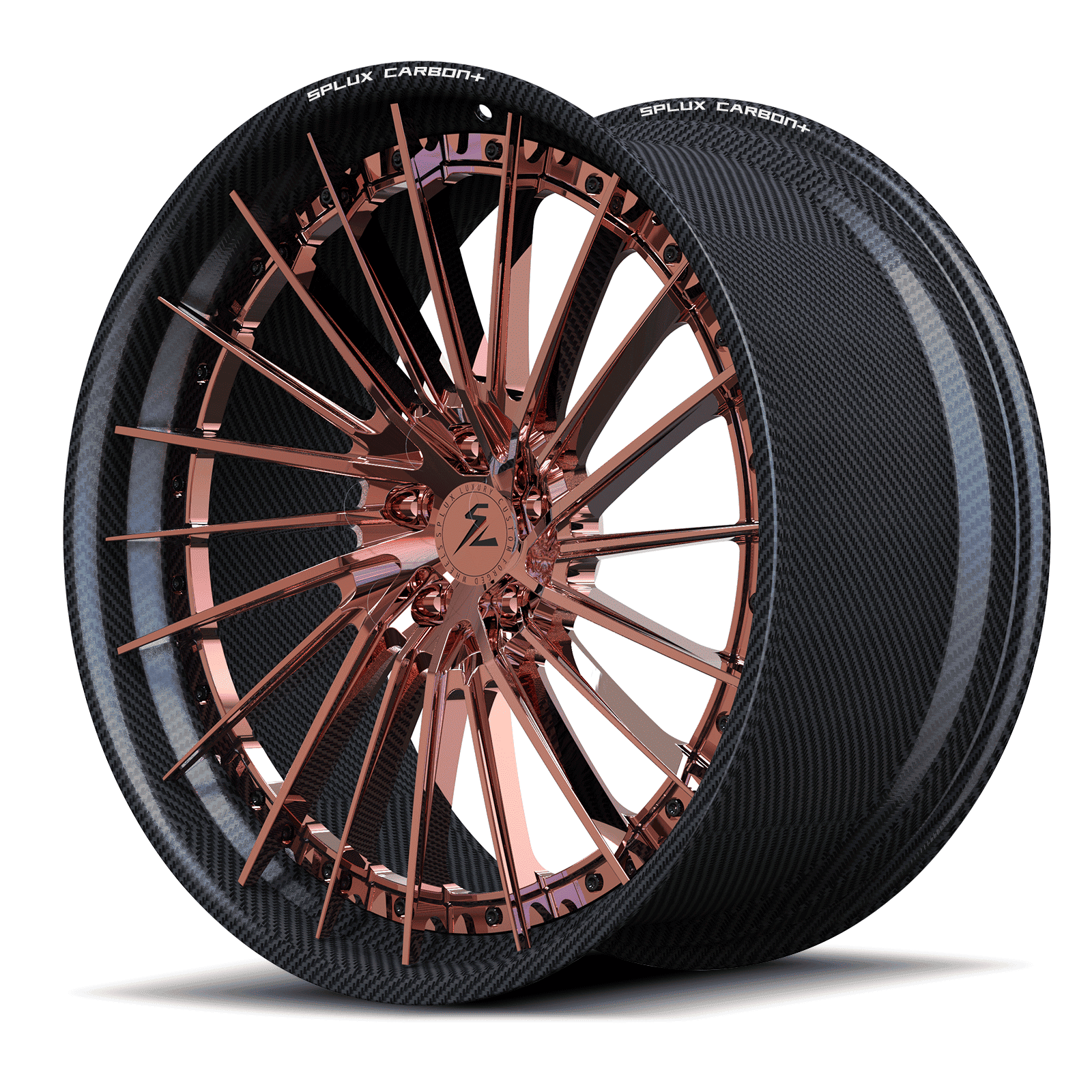 RCF-06 real carbon fiber forged polish rose gold directional aggressive wheels for Corvette C8 Z06 — face detail