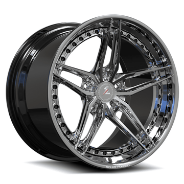 SA-01 black chrome polish lip fully forged 2-piece wheels for 86 C10 featuring a deep concave 5-spoke design
