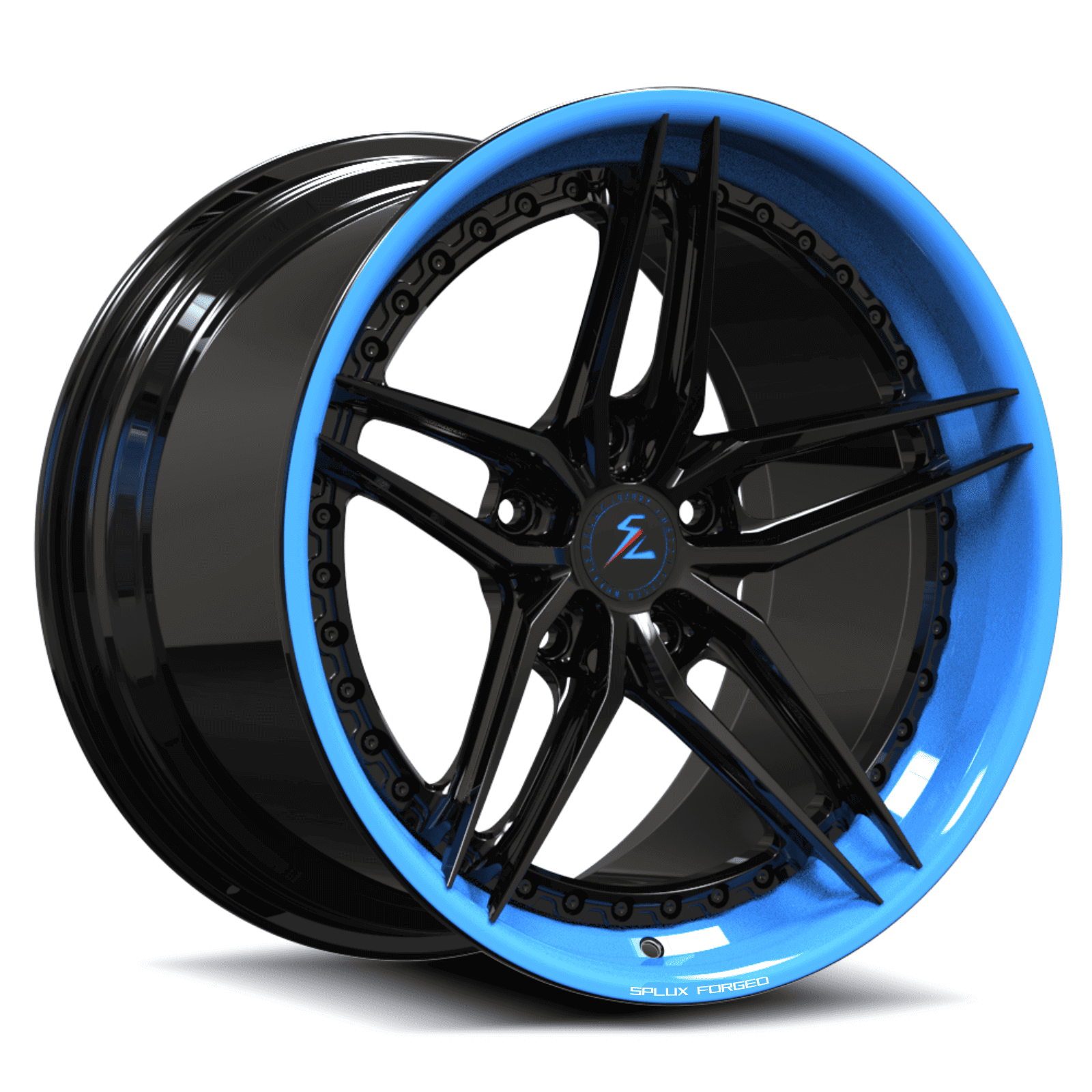 c5 corvette 5 spoke wheels with rapid blue lip and black finish. corvette c1-c8 aftermarket rims. 