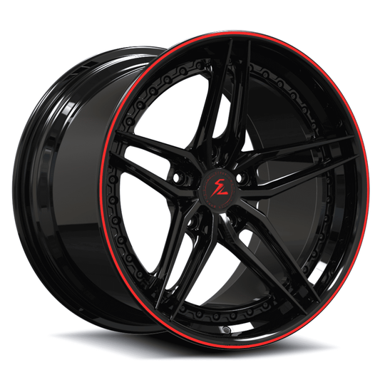 SA-01 black and red trim Porsche 5-spoke step lip wheels in forged 2-piece construction.