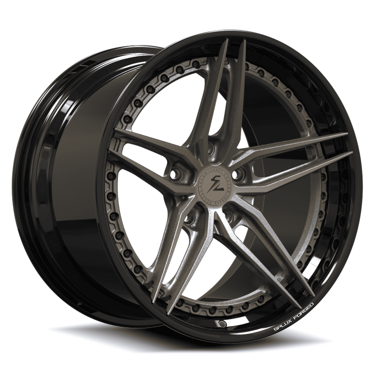 Black and satin bronze SA-01 Porsche 5-spoke step lip wheels with aggressive forged styling.