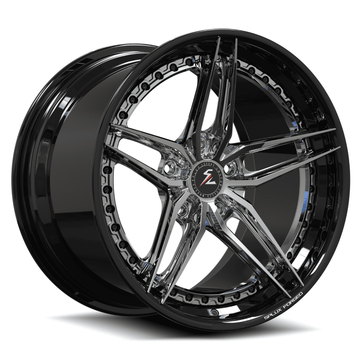 camaro 5 spoke wheels with chrome and black finish. concave and aggressive style.