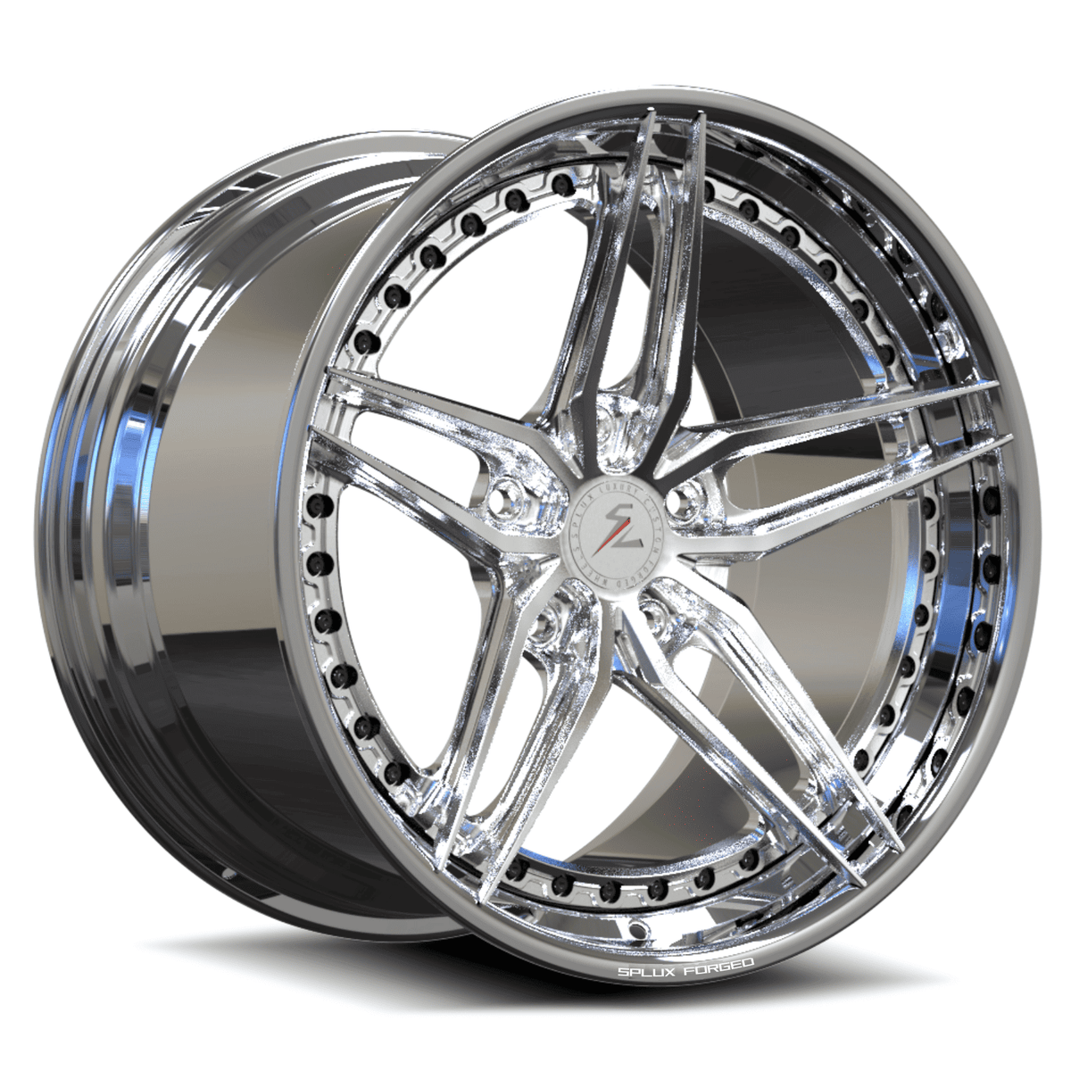 Chrome and brushed aluminum SA-01 Porsche 5-spoke step lip wheels with custom forged barrel.