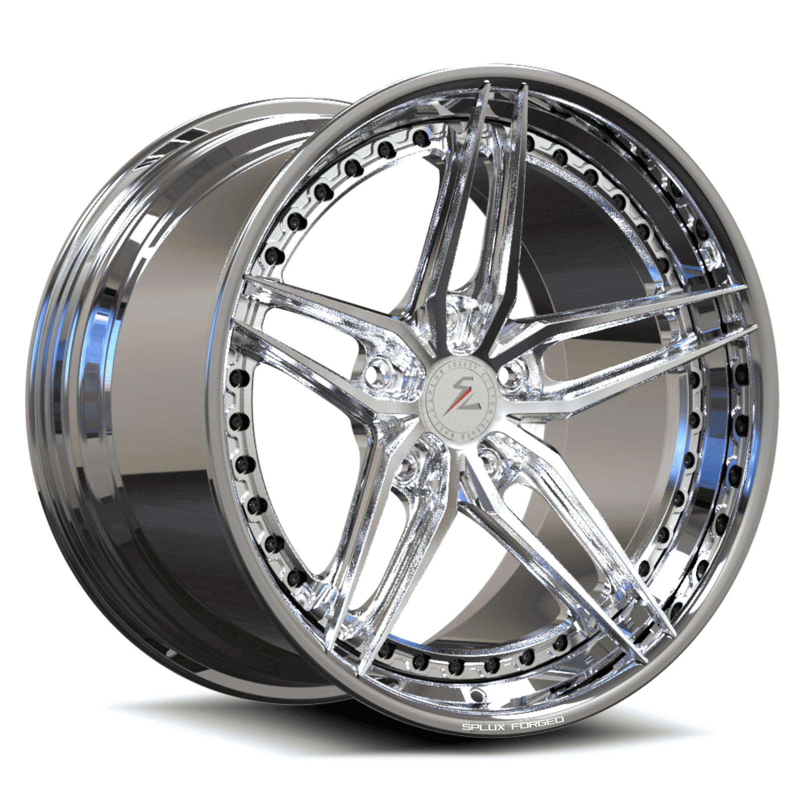 SA-01 Custom 5-Spoke Step Lip Brushed, Chrome Wheels