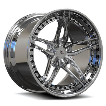SA-01 bright chrome custom forged 2-piece 5-spoke aftermarket wheels on a Subaru WRX showing lip details