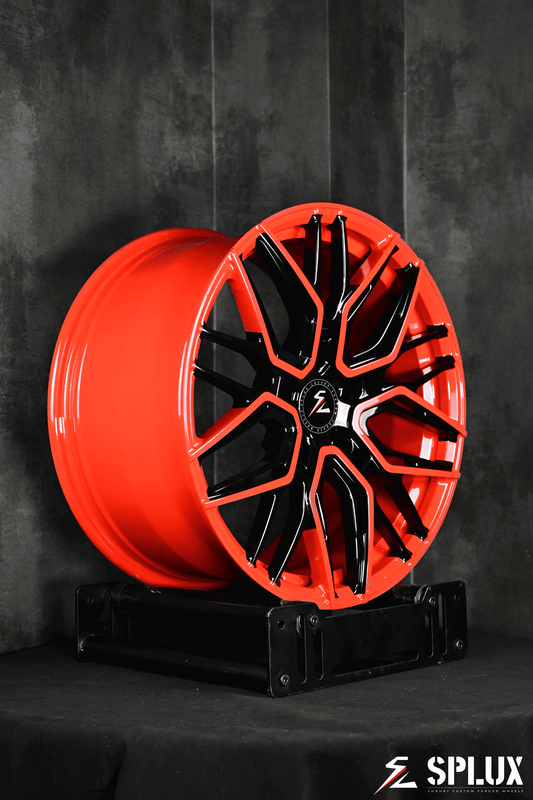 Splux SC-02 custom forged monoblock wheels for 2001 Corvette C5, black or red, 17, 18-inch aggressive style.