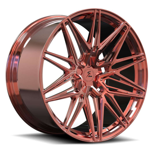 Splux SA-02 custom forged monoblock wheels for C7 Corvette Stingray, 18/19 inch aggressive rose gold aftermarket wheels.
