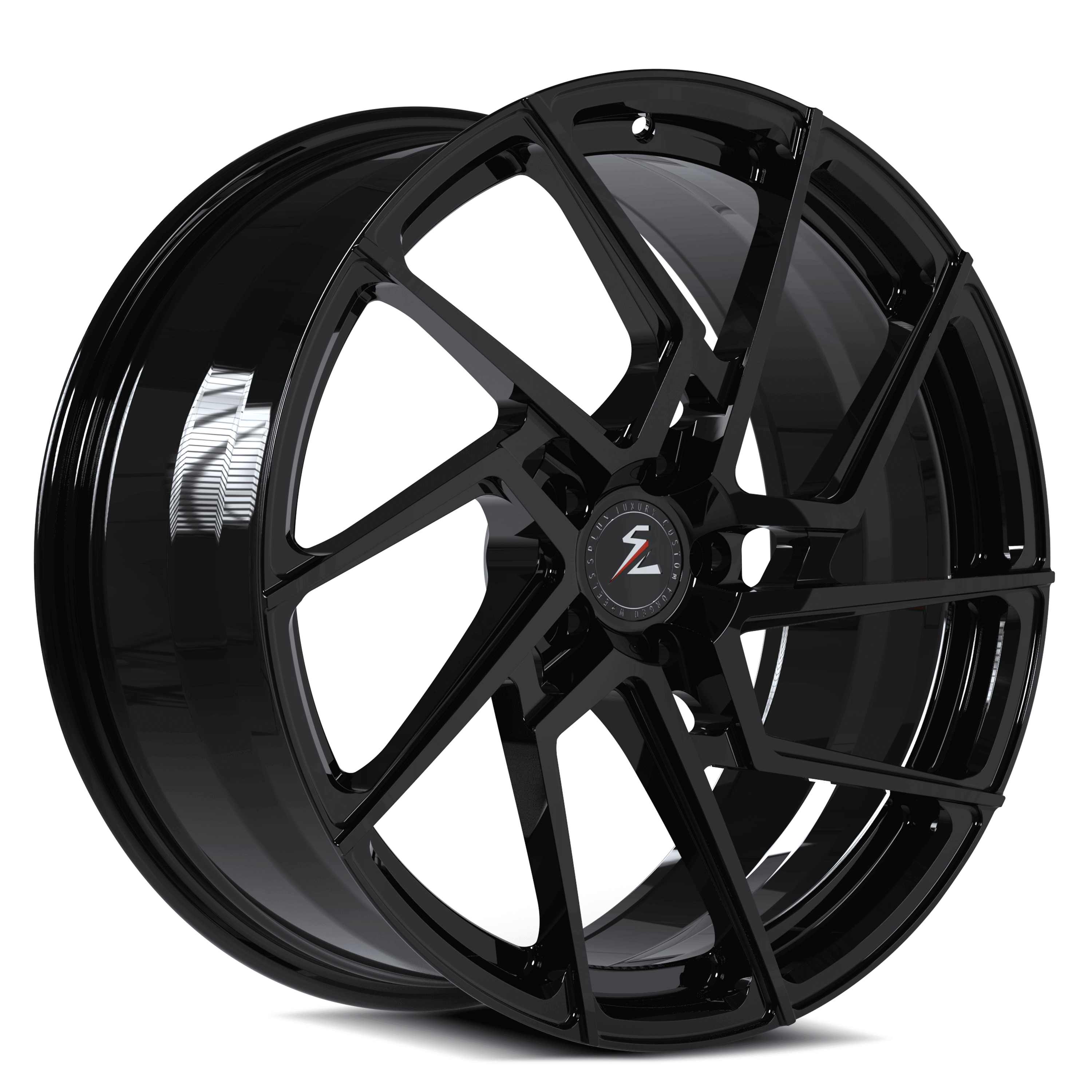 Splux SA-03M black directional forged monoblock wheels for Tesla Model 3 Performance — aggressive face view.